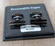 $710 Mens Ermenegildo Zegna Sterling Silver Groove Rectangle Cufflinks Gunmetal