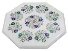 18" Marble Side End Table Top Semi Precious Stone Inlay Handmade Home Decor