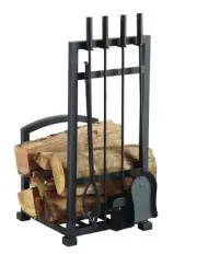 Harper 4-Piece Log Holder Fireplace Tool Set w/ Shovel Poker Stand Brush Toolset