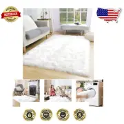 Chic White Faux Fur Area Rug - 3x5 Soft Shag Rug for Bedroom or Living Room