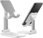 Adjustable Cell Phone Stand Phone Dock Cradle Holder Foldable Adjustable Height Angle for All Phones Tablets with Anti-Slip Base (White)