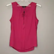 Rose & Olive Womens Top XL Hot Pink Sleeveless Key Hole Fringe Tie Pleated NWT
