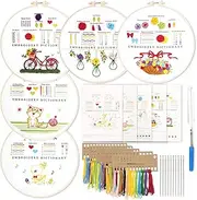 Sekonow 5 Pack Embroidery Kit for Beginners, Various Stitches Practice and Embroidery Patterns, Stamped Cross Stitch Kits for Adults Beginners, Needlepoint Kits Embroidery Set with Instructions
