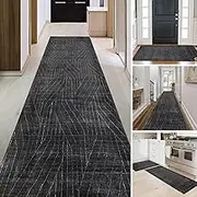 Carpet Runners for Entryway, Black Long Area Rugs Wide 60cm/80cm/100cm/120cm, Hamankim Washable Soft Touch Carpet for Living Room Kitchen Bedroom 100cm 2m 300cm 4m 5m 6m(2.6ft×6.6ft/80×200cm)