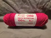 Maxi-Cord Twisted Herculon Red Cord 100 Yards 6mm Macrame NEW Vintage NOS