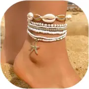3Pcs Boho Beach Ankle Bracelets Summer Ocean Starfish Seashell Anklets for Women