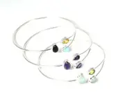 WHOLESALE 3PC 925 SOLID STERLING SILVER PURPLE AMETHYST MIX STONE BANGLE LOT T74