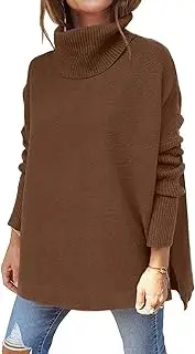 [yoeasy] Women's Turtleneck Oversized Long Batwing Sleeve Pullover Sweater Spilt Hem Knit Sweater