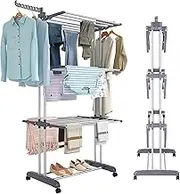 Clothes Drying Rack，4-Tier Laundry Rack，It Can Move Dryer Stand，Foldable Clothes Airer Drying Rack，Portable Clothes Rack with 4 Castors，for Drying Clothes, Clothes, Towels Indoors and Outdoors