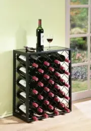Black Finish Metal Wine Rack Glass Table Top Display Storage Holds 32 Bottles