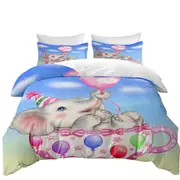 Children Design Cute Elephant Cup and Balloons Quilt Cover
