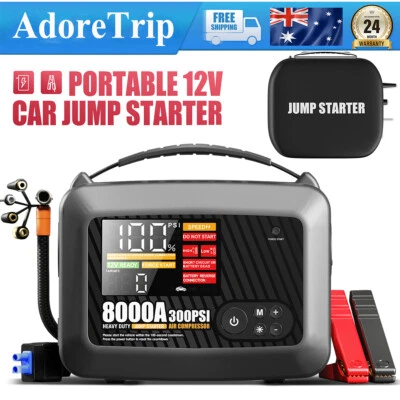 AdoreTrip 8000A Car Jump Starter 300PSI Air Compressor Battery Jumper Heavy Duty