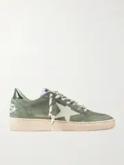 [Golden Goose] Golden Goose - Ball Star Distressed Leather-trimmed Suede Sneakers - Army green - IT41 IT 41 Green