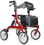 [CUVRIA] Australia Rollator|4 wheel Walkers with seat and brakes for Seniors, with Seat, backrest, basket, large Wheels, Lightweight Mobility Walking Aid support up to 136 kg, ideal for senior - Red (Hybrid Red)
