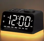 Digital Alarm Clock with FM Radio for Bedroom, 8 Colors Night Light with 2 Charg