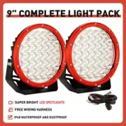 NEW Pair 9 inch Round LED Driving Lights Spot RED OffRoad Truck Work Headlights