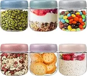 6 Pack Overnight Oats Containers Jar with Lids, 350ml Airtight Leakproof Glass Jars for Food Storage, Wide Mouth Mason Jars for Snacks, Salad, Spices, Meal Prep