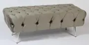 Tufted bed end bench in grey with silver legs