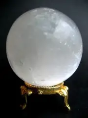 White Selenite 6.2cm 206g Crystal Ball Orb Sphere on Gold Metal Stand S004