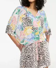 NEW PETER ALEXANDER FLORAL LEOPARD TOP & SHORTS VISCOSE PJ SET RRP$139.90 XS