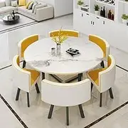 Office Reception Room Dining Table 110cm Round Club Table and Chair Set Conference Table Office Lounge Dining Table for Hotel Reception Meeting Room(Yellow)