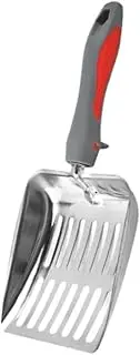 Generic Cat Litter Kitten Waste Lifter Cleaner Tool Mesh Screen Fecal Spoon Stainless Steel Litter Boxes Scooper for Kittens, red Gray