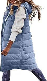 JMMSlmax Women's 2023 Autumn Reversible Vests Sleeveless Fleece Jacket Long Warm Winter Coat Outerwear Zip Hoodie Pockets 03-Blue Medium, 03-blue, Medium