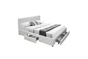 Design Square PU Leather Double Bed Frame Headboard With 2-Drawers Storage - White