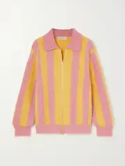 [ZANKOV] ZANKOV - Nicolas Striped Brushed Knitted Cardigan - Yellow - medium medium Yellow