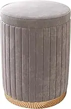 Cushion Round Storage Ottoman Footstool with Padded Seat and Lid Gray Linen Soft Pad Stool for Bedroom Living Room Dressing Hallway 34x45cm