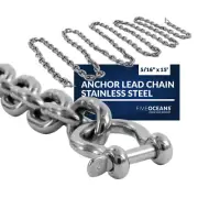 Boat Anchor Lead Chain with Shackles, 5/16" x 15' HTG4 Stainless Steel Chain