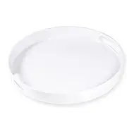 LINDLEMANN White Serving Tray Large Melamine Platter Round Breakfast Trays with Handles for Coffee Table Ottoman Living Room Bathroom & Home Décor (13.5")