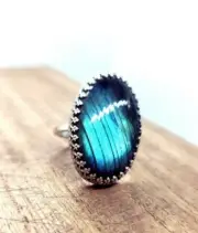 Sterling silver blue labradorite crystal ring handmade