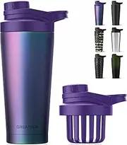 Greatyos Stainless Steel Shaker Bottle with Noise-Free Design - Patented 24 oz Insulated Metal Shakers Bottles Cup for Protein Mixes and Pre Workout 100% Leak Proof (Aurora)