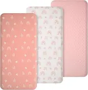 3Pcs Changing Pad Cover Cotton Diaper Changing Pad with Elasticated Straps Soft Breathable Comfortable Stable Diaper Changing Table Pad Sheets Cover for Home Kid (Pink)