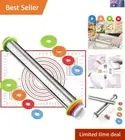 Adjustable Thickness Stainless Steel Rolling Pin with Silicone Pastry Mat Set