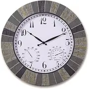 14 Inch Large Outdoor Indoor Clock, Waterproof Wall Clock with Thermometer, Weather-Resistant Non-Ticking Battery Operated Decor Clock for Patio, Pool, Garden,Bathroom