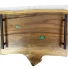 Cheese Bread Board Tray Walnut Wood Criscola Stones Metal Handles Handmade