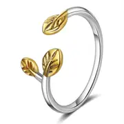 3PCS Copper Woman Fashion Jewelry Leaf Open Ring Adjustable Size