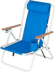 Folding Beach Chair, Adjustable Portable Camping Backpack Beach Chair with Headrest, High Back Pocket Outdoor Reclining Garden Chair, for Fishing Poolside Picnic