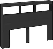 vidaXL LED Headboard Cabinet in Black - Engineered Wood, RGB Lighting, Storage, 140cm Width for Bedroom