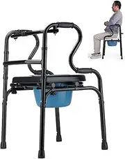 Height Adjustable Walking Frame Aluminum Alloy Rehabilitation Auxiliary Walker With Anti-Slip Feet And Seat Folding Lightweight Aluminium For Seniors Elderly Disabled