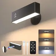 DetarZinLED Rechargeable Magnetic Wall Sconce with Remote, Battery Operated Wall Light, Black Wireless Wall Sconce, Wall Lamps for Bedroom, Bedside, Kitchen, Cabinet, Living Room, Picture