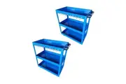 SOGA 2X 3 Tier Tool Storage Cart Portable Service Utility Heavy Duty Mobile Trolley with Hooks Blue