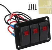3 Gang Rocker Switch Panel, 12V 24V DC 3 Gang Rocker Switch, Marine Switch Panel, Red Backlit Led, IP65, with Stickers, for Marine Boat Car RV Vehicles Truck