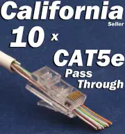 10 Pcs RJ45 Network Cable Modular Plug CAT5e 8P8C Connector End Pass Through