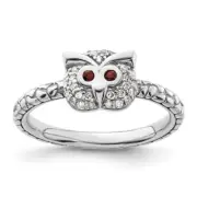 Sterling Silver Stackable Expressions Garnet & Diamond Owl Ring Size 8