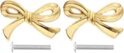 Angoily Closet Door Knobs Pull, 2PCS Brass Bow Shape Furniture Knob Drawer Cupboard Pulls Handle for Home Kitchen, Wardrobe Cabinet Knobs, Antique Bow Drawer Pulls Vintage Dresser Knob