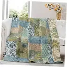 Cotton Quilted Throw Blanket for Bed Couch Sofa, Reversible Patchwork
