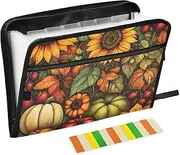 Quteprint 13 Pockets Expanding File Folder with Zipper Closure, Sunflower Apples Pumpkin Harvest Accordion File Folder with Sticky Labels, Letter Size A4 Papers Expandable File Document Organizer
